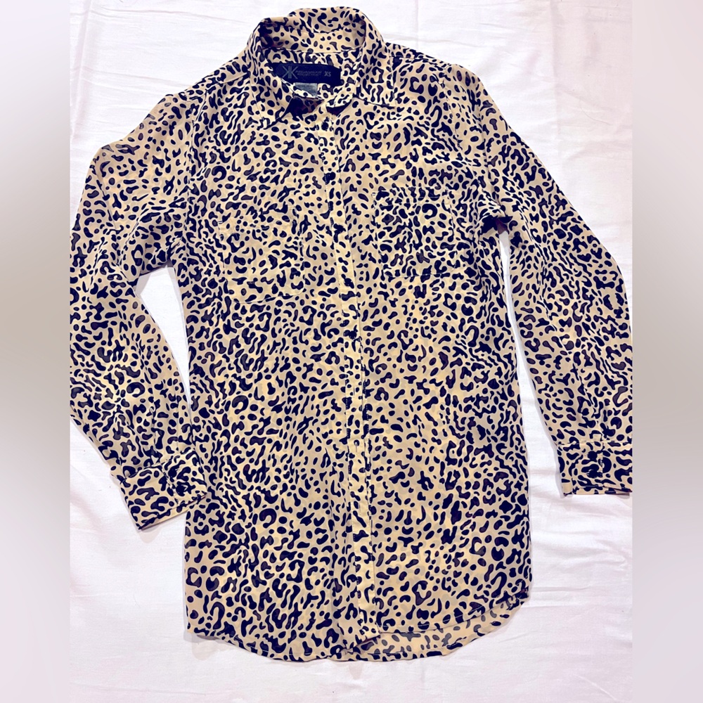 NOT MEEK/MILD Kardashian Kollection Animal Print Semi Sheer Button Up Top